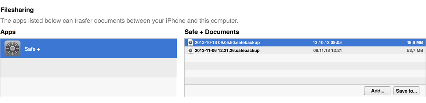 Safe + iTunes Export