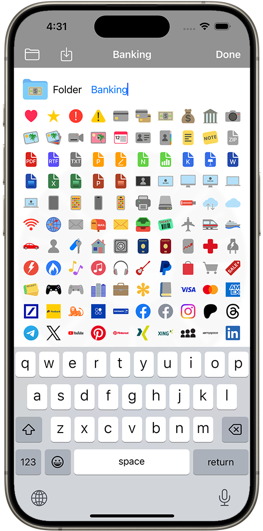 Creating or editing a folder.
