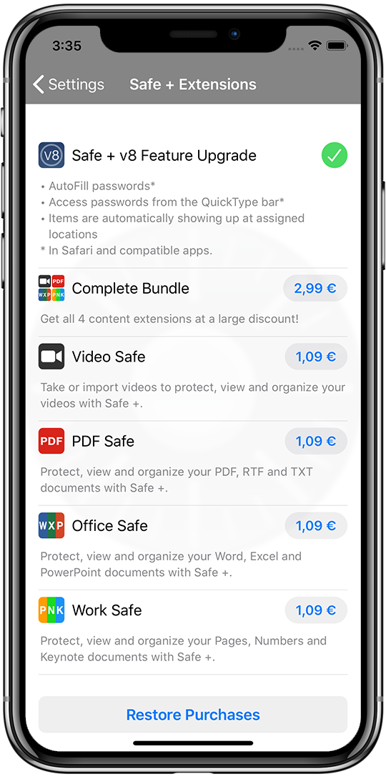Safe + Videos In-App-Purchase