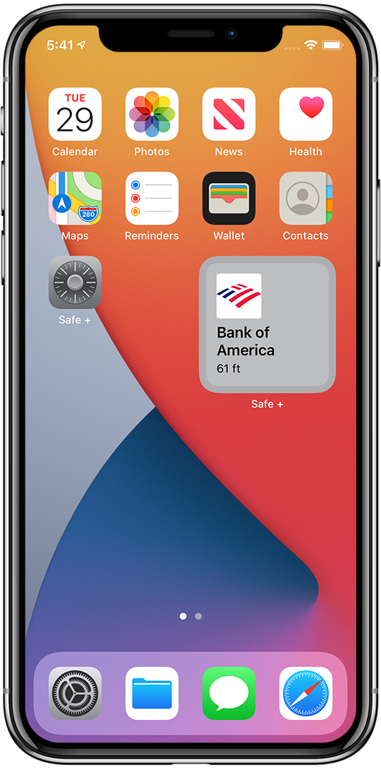 iPhone Home Screen with Safe + and Widget